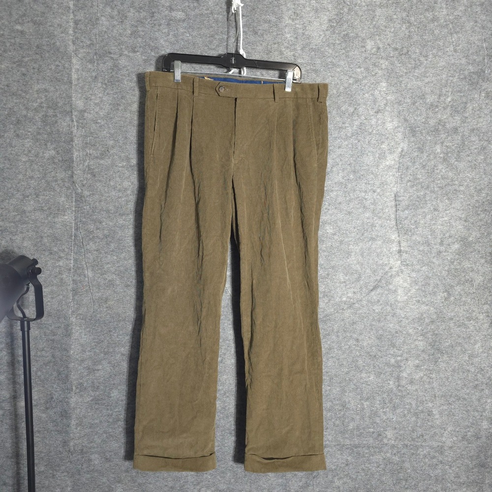 Lauren Ralph Lauren Corduroy Pants Mens 36x30 Tan Pleated Cuffed Stretch Pant